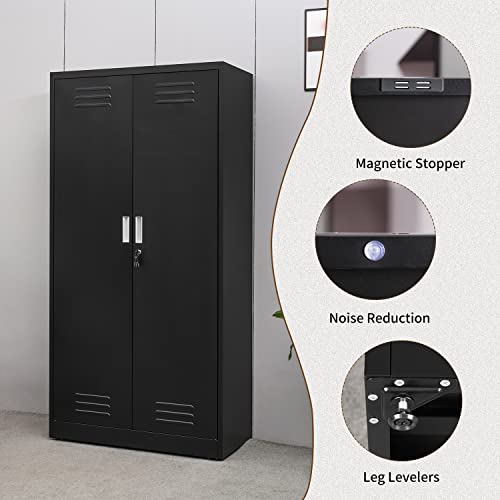 CJF 72" Metal Storage Cabinet with Adjustable Shelves, Lockable Steel Storage Cabinet for Garage, Office, Home, School