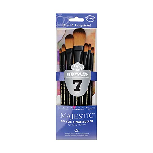Majestic Royal & Langnickel Filbert and Oval Wash Artist Brush Set, 7-Piece Majestic