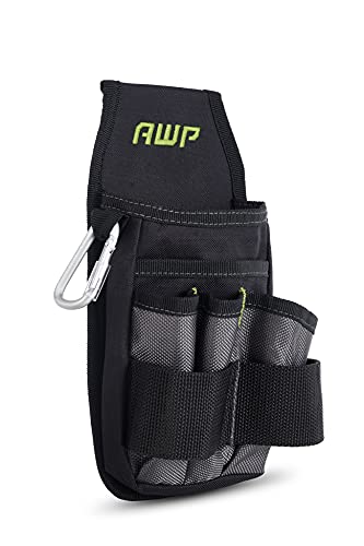 AWP Organizer Tool Pouch | 7 Pockets & Loops for Tool Organization | Heavy-Duty Metal Belt Clip Attachment - WoodArtSupply