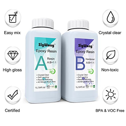 Epoxy Resin Clear Crystal Coating Kit 68oz/2L - 2 Part Casting Resin for Art, Craft, Countertop, Wood, Jewelry Making, River Tables, with Gloves, - WoodArtSupply