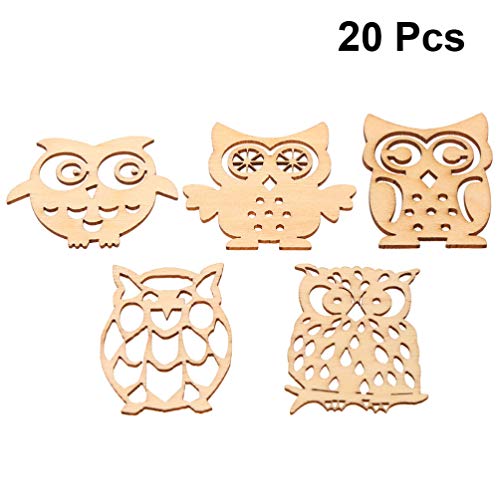 20pcs Wooden Crafts Shapes Craft Wood Slice Wood Hanging Ornament DIY Painting Wood Blanks Wood Owl Cutout Unfinished Wood Ornaments Wooden Cutout TENDYCOCO