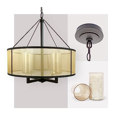 Elk Home Diffusion 4-Light Chandelier - in Oil Rubbed Bronze Finish, with Beige Organza with Mercury Glass Inner Shade, Transitional Style - WoodArtSupply