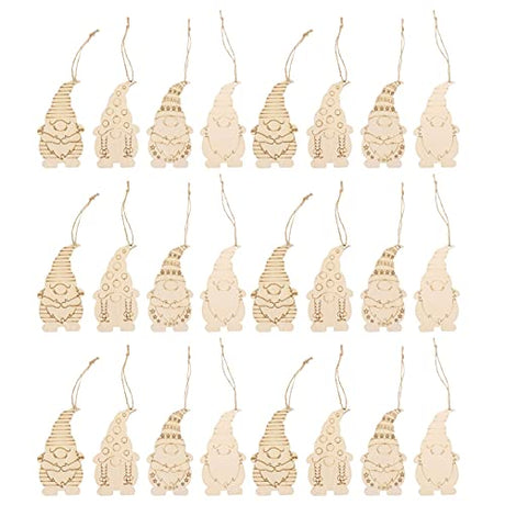 Sewroro 40pcs Blank Wood Gnome Unfinished Wooden Gnome Hanging Ornaments Unfinished Wood Dwarf Elf Christmas Tree Ornament Sewroro