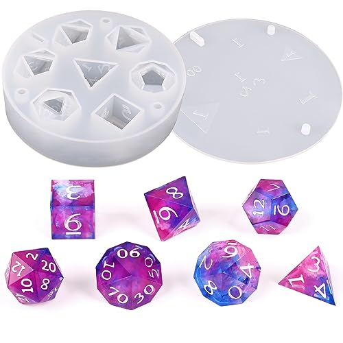 Actvty Resin Dice Mold, DND Dice Molds for Resin, 7 Cavities Sharp Edge Polyhedral Dice Silicone Molds for Epoxy Resin Casting DIY Standard Dice Actvty