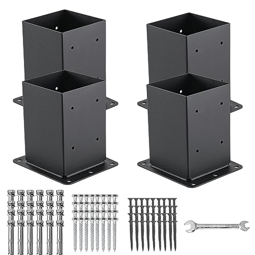 AXWHYS 4x4 Post Base 4 Pcs, (Inner Size 3.6x3.6) Post Anchors, 13GA Thick Solid Steel & Black Powder Coated,Deck Post Brackets Support Deck Base - WoodArtSupply