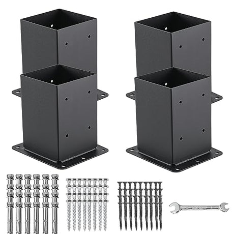 AXWHYS 4x4 Post Base 4 Pcs, (Inner Size 3.6x3.6) Post Anchors, 13GA Thick Solid Steel & Black Powder Coated,Deck Post Brackets Support Deck Base AXWHYS