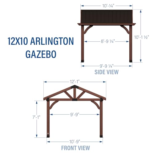 Backyard Discovery Arlington 12x10 All Cedar Gazebo, Walnut, Insulated Steel Roof, Water Resistant, Wind Resistant up to 100 MPH, Withstand 6,391 lbs Backyard Discovery