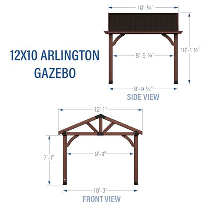 Backyard Discovery Arlington 12x10 All Cedar Gazebo, Walnut, Insulated Steel Roof, Water Resistant, Wind Resistant up to 100 MPH, Withstand 6,391 lbs