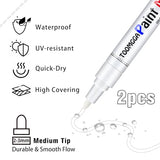 White Paint Pen Permanent Paint Markers - 2 Pack Oil Based Paint Markers, Medium Point, Quick Drying and Waterproof Paint Pens for Rock Painting Car TOOMGGA
