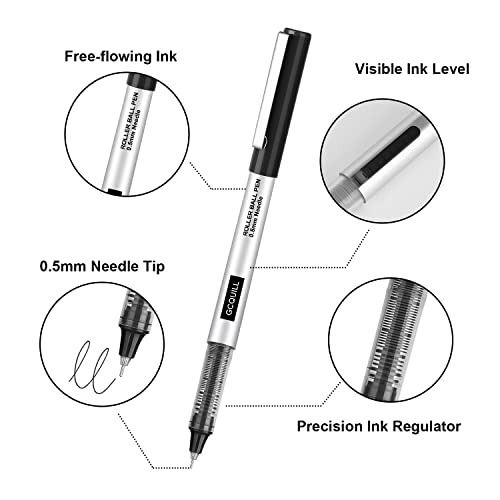 GC QUILL Rollerball Pens, Pack of 24, 0.5mm Black Liquid Ink Pens for Bullet Journaling, Fine Point Rollerball, Office Supplies for Writing, Taking GC QUILL