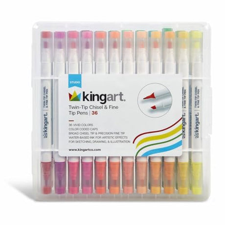 KINGART Chisel & Fine, Travel/Storage Case Dual Tip Markers, Assorted 36 Piece (408-36) KINGART