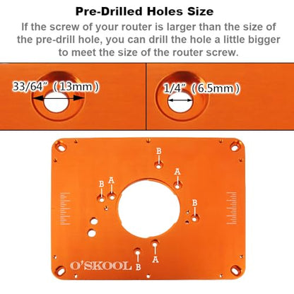 O'SKOOL Precision Aluminum Router Table Insert Plate, Router Templates With Pre-Drilled Adapt to Multiple Routers of Different Model - WoodArtSupply