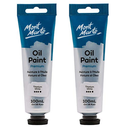 MONT MARTE Oil Paint Premium, 3.4 US fl.oz (100ml) Tube, Titanium White, 2Pack, Heavy Body Paint, Artist Quality, Good Coverage, Excellent Tinting - WoodArtSupply