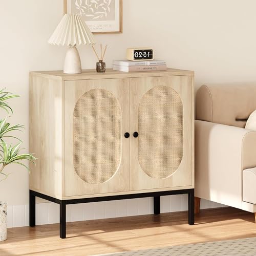 GAOMON Sideboard Buffet Cabinet, Rattan Storage Cabinet, Wood Accent Cabinet with Door and Shelf, Console Cabinet with Storage, Sideboard Cabinet for GAOMON