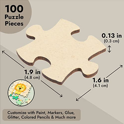 100 Blank Wooden Puzzle Pieces for Crafts, DIY Art Projects, Unfinished Customizable Jigsaw Wood Puzzle to Draw On