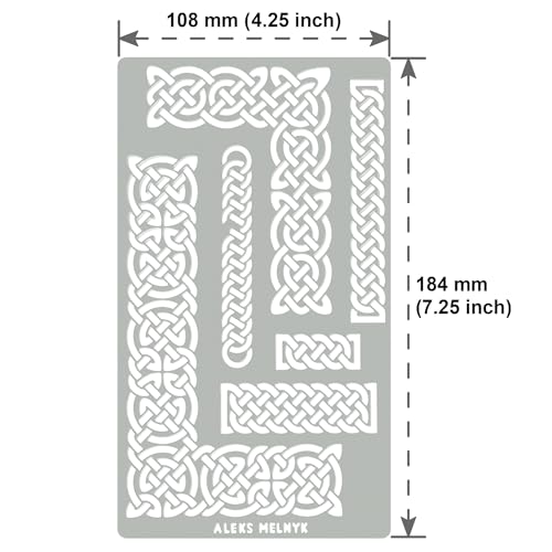 Aleks Melnyk #36.2 Small Border Stencil for Scrapbooking, Celtic Knot, Ornate Viking Stencil, Stainless Steel Journal Stencil, Metal Stencil for - WoodArtSupply