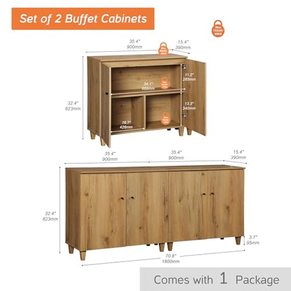 WAMPAT Sideboard Buffet Cabinets, 70.8" Wood Coffee Bar Cabinet with 4 Doors, Set of 2 Kitchen Storage Cabinets with 6 Compartments, Modern Credenza