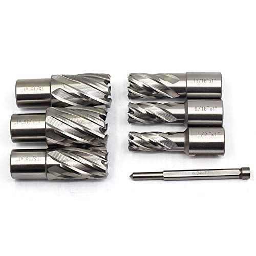 OSCARBIDE Annular Cutter Set 7 Pieces 3/4" Weldon Shank 1"Cutting Depth,1/2 to 1-1/16 inch Diameter,2 Flats Annular Cutters HSS Mag Drill Bits Kit OSCARBIDE