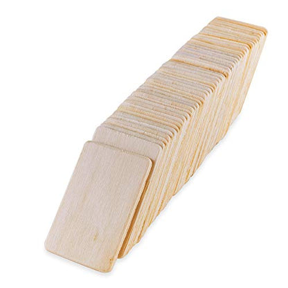50 Pack Unfinished Natural Wood Rectangle Blank Pieces Wooden Tags Slices for Arts & Crafts, Painting DIY Decorations, Embellish, Burning & Staining (2.08” x 1.37” inches, 3mm)