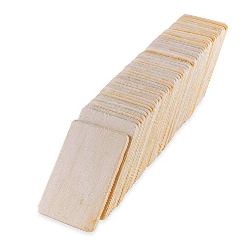 50 Pack Unfinished Natural Wood Rectangle Blank Pieces Wooden Tags Slices for Arts & Crafts, Painting DIY Decorations, Embellish, Burning & Staining