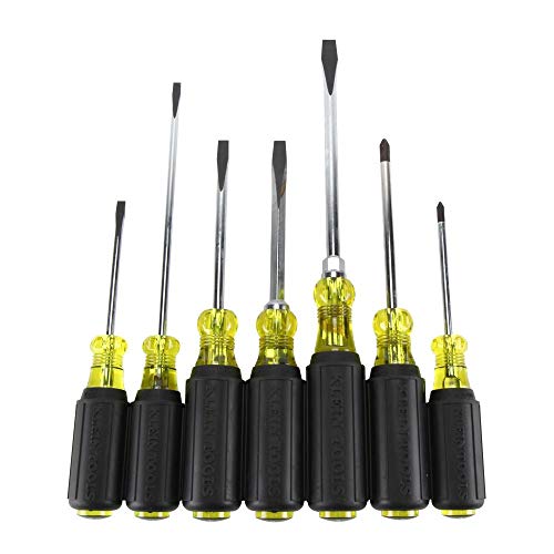 Klein Tools 85076 Screwdriver Set, Slotted and Phillips Screwdrivers with Non-Slip Cushion-Grip Handles and Tip-Ident, 7-Piece