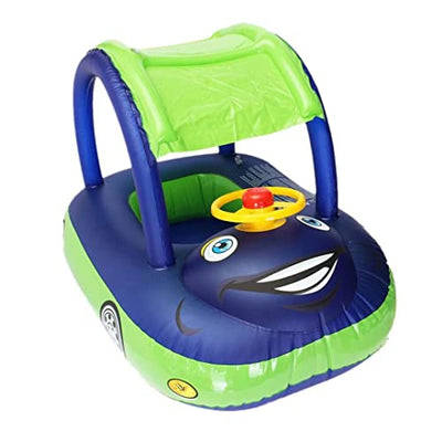 QIAONIUNIU Baby Pool Float with Canopy Summer Steering Wheel Sunshade Swim Ring Car Inflatable Toys Infants Float Seat Boat for Kids Toddlers