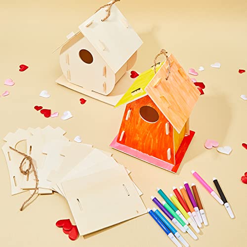 21 Sets DIY Birdhouse Kit for Kids to Build and Paint, Include Unfinished Wooden Bird House, Strips and Colorful Painting Pens for Girls Boys Fun - WoodArtSupply