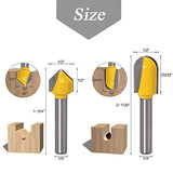 Mesee 6Pcs Carbide 90 Degree V Groove Router Bit Set Core Cove Box Round Nose V Grooving Router Bits V-Groove Router Bit Woodworking Cutter Tool for Mesee