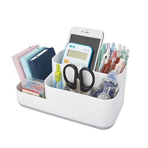 LETURE Desktop Storage Organizer, Pen Pencil Card Holder Box Container for Desk, Office Supplies, Vanity Table (White) - WoodArtSupply