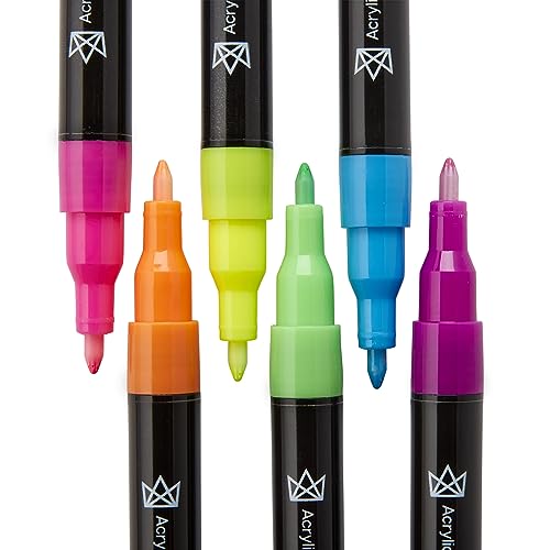 KINGART 453-6C PRO Neon 6 Ct. Extra Fine Paint Pens, 0.7mm Tip, 6 Fluorescent Acrylic Paint Markers, Low-Odor Water-Based Quick Dry Paint Markers for KINGART