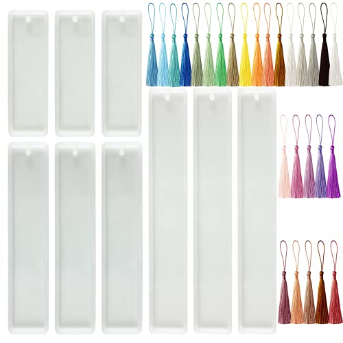 MUXGOA 9 Pcs Bookmark Mold with Tassles,Resin Bookmark Molds DIY Bookmarks Rectangle Silicone Bookmark Mold with 27 Pcs Handmade Silk Bookmark - WoodArtSupply