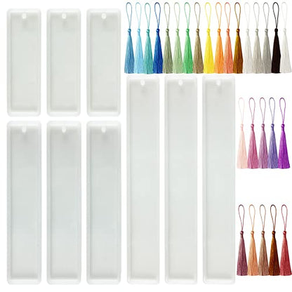 MUXGOA 9 Pcs Bookmark Mold with Tassles,Resin Bookmark Molds DIY Bookmarks Rectangle Silicone Bookmark Mold with 27 Pcs Handmade Silk Bookmark - WoodArtSupply