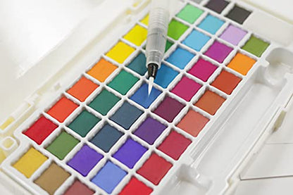 Artist's Watercolor Field Kit (48 high pigment colors, water brush, sponge, and palette)