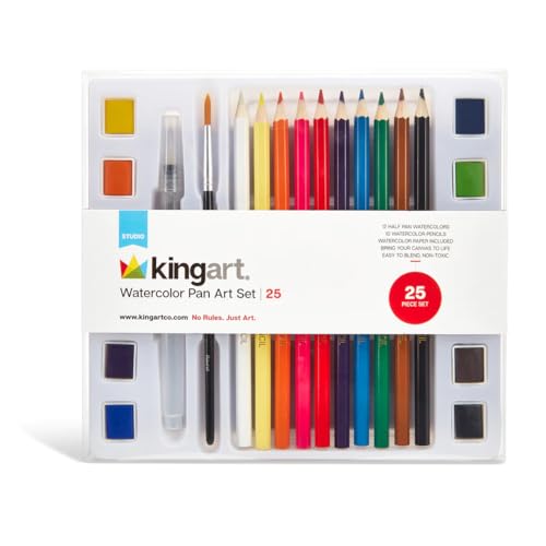 KINGART Studio Watercolor Painting Kit, Including Watercolor Paint, Pencils & Paper, Brushes, Set of 25 KINGART