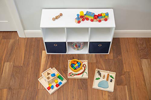 Wooden Living - Wood Tray/Wooden Trays | Square Serving Boxes with Handles - Unfinished & Small | for Montessori Materials, Crafts to Paint, Kids, Wooden Living