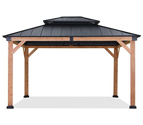 ABCCANOPY Wood Gazebo 11x13 - Outdoor Patio Wooden Gazebo with Hardtop Metal Double Roof for Garden, Backyard and Deck ABCCANOPY