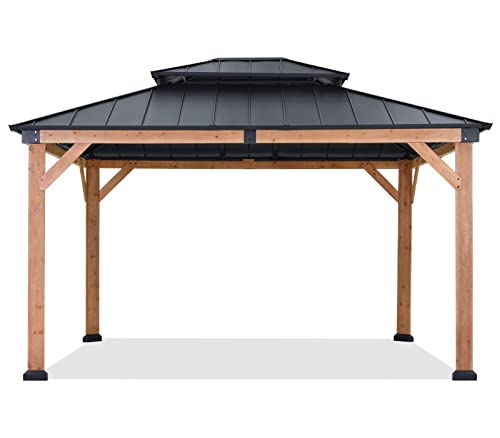 ABCCANOPY Wood Gazebo 11x13 - Outdoor Patio Wooden Gazebo with Hardtop Metal Double Roof for Garden, Backyard and Deck - WoodArtSupply