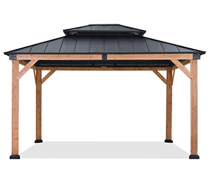 ABCCANOPY Wood Gazebo 11x13 - Outdoor Patio Wooden Gazebo with Hardtop Metal Double Roof for Garden, Backyard and Deck - WoodArtSupply