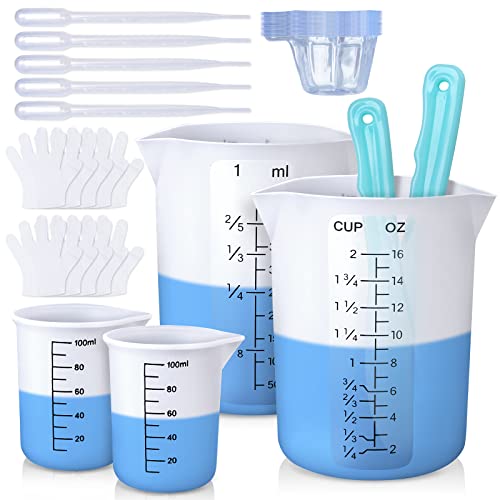 LET'S RESIN Silicone Measuring Cups, 450ml Accurate 2 Scales & 100ml Durable Measuring Cups, Epoxy Mixing Cup,Silicone Stirring Sticks, Easy Clean