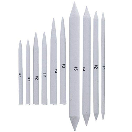 US Art Supply 10 Piece Artist Blending Stump and Tortillion Art Blenders - Pencil, Charcoal, Graphite, Colored Pencils US Art Supply