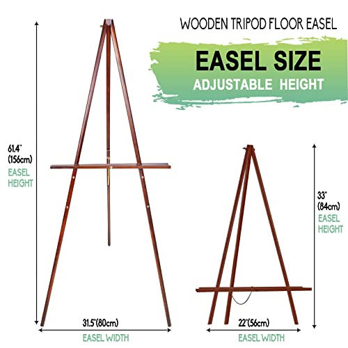 Conda 63" Wooden Tripod Artist Display Easel with Tray, A-Frame Adjustable Easel Stand for Wedding Sign, Foldable Easels for Painting Canvas, Display conda