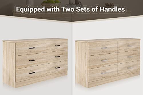 Bigbiglife Wood Dresser for Bedroom, 6 Drawer Double Dresser with Metal Handles, 15.8" D x 47.2" W x 27.7" H, Light Oak Bigbiglife