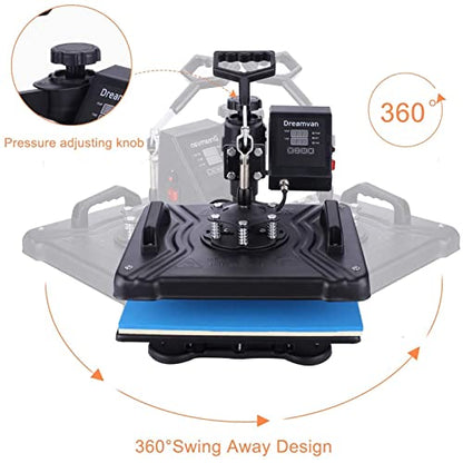 Heat Press 8 in 1 Combo, Upgraded Heat Press Machine 360-Degree Swing Away Digital Shirt Printing Multifunction Heat Press for Sublimation Heat Press - WoodArtSupply