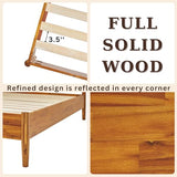 Bme Oliver 15 Inch Acacia Wood Bed Frame with Handcrafted Rattan Headboard - Bohemian & Mid Century Charm, No Box Spring Needed Bme