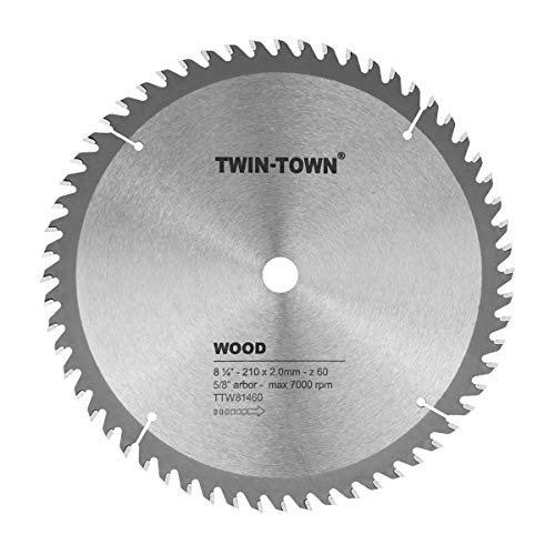 TWIN-TOWN 8-1/4-Inch Saw Blade, 60 Teeth,General Purpose for Soft Wood, Hard Wood, Chipboard & Plywood, 5/8-Inch DMK Arbor - WoodArtSupply