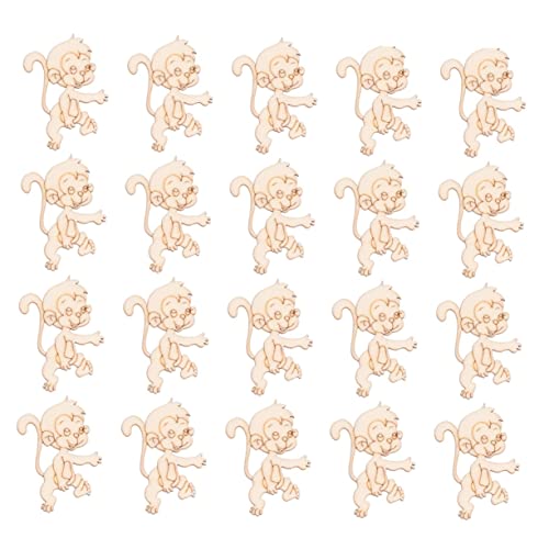 VILLCASE 60 pcs Christmas Tree Hanging Ornaments Unfinished Wood Monkey Cutout Shapes Wood Letters Crafts Christmas Desktop Decor Desk Topper DIY VILLCASE