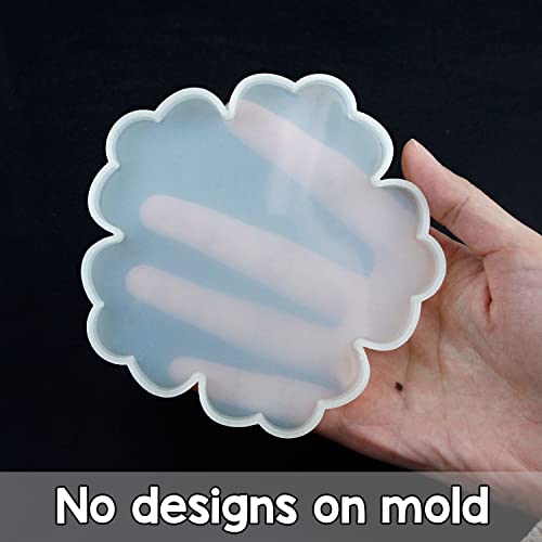 ResinWorld 4 Pack 4 inches Flower Coaster Molds(No Designs on Mold), Floral Silicone Coaster Molds for Epoxy Resin, Glossy Geode Aagate Silicone ResinWorld