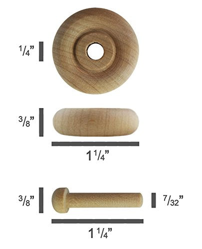 Wood Wheels - 100 Pack with Free Axle Pegs - Made in USA (1.25" Diameter) Maple Landmark