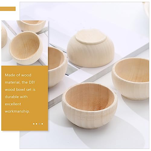 DEARMAMY 4Pcs Small Unfinished Wooden Bowls Mini Pinch Bowls Wooden Craft Bowls Rustic Condiment Bowls for Art Craft DIY Painting