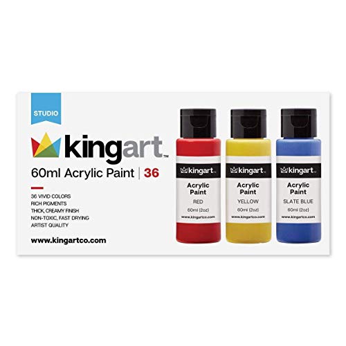 KINGART 506F-36 60ml Bottle, Set of 36 Vibrant Colors Acrylic Paint, Assorted 36 Piece KINGART